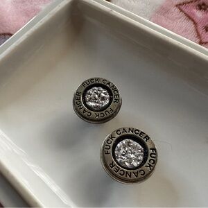 Silver 'F*** Cancer' plug Earrings